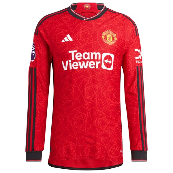 Jonny Evans Manchester United adidas 2023/24 Home Authentic Long Sleeve Player Jersey – Red