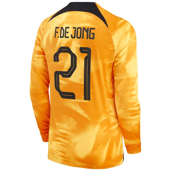 Frenkie de Jong Netherlands National Team Nike 2022/23 Home Breathe Stadium Replica Player Long Sleeve Jersey - Orange