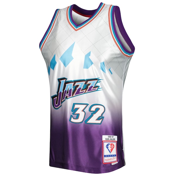 Karl Malone Utah Jazz 1996/97 Hardwood Classics 75th Anniversary Swingman Jersey - Platinum