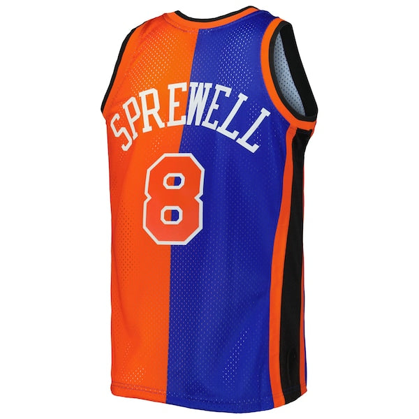 Latrell Sprewell New York Knicks Hardwood Classics 1998/99 Split Swingman Jersey - Blue/Orange