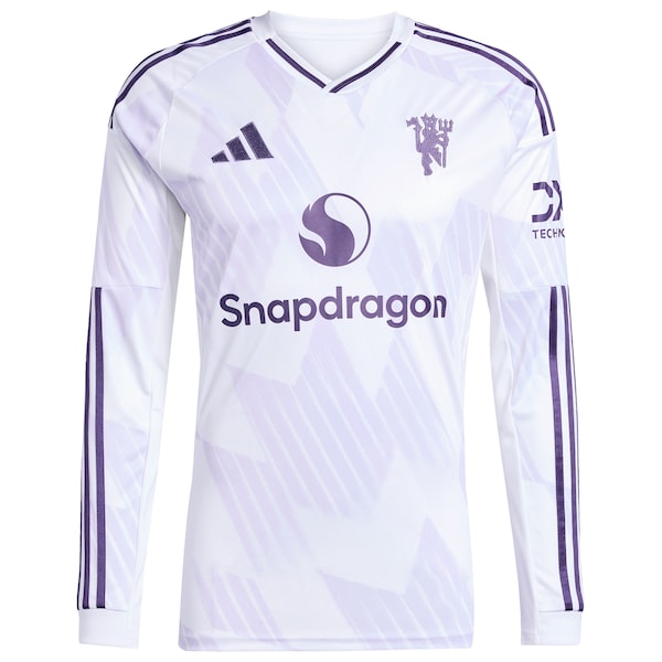 Manchester United adidas 2025/26 Away Replica Long Sleeve Jersey - White/Black/Red