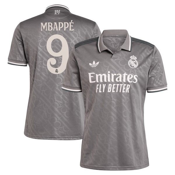 Kylian Mbappé Los Merengues adidas Originals 2024/25 Third Replica Player Jersey - Charcoal
