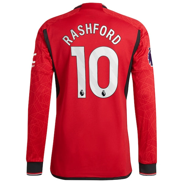 Marcus Rashford Manchester United adidas 2023/24 Home Authentic Long Sleeve Player Jersey - Red/Green