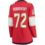 Sergei Bobrovsky Florida Panthers  Women's Home 2024 Stanley Cup Champions Breakaway Player Jersey – Red