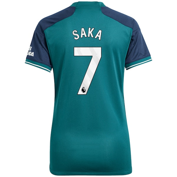 Bukayo Saka Arsenal adidas Women's 2023/24 Third Replica Player Jersey - Green/Red/Yellow