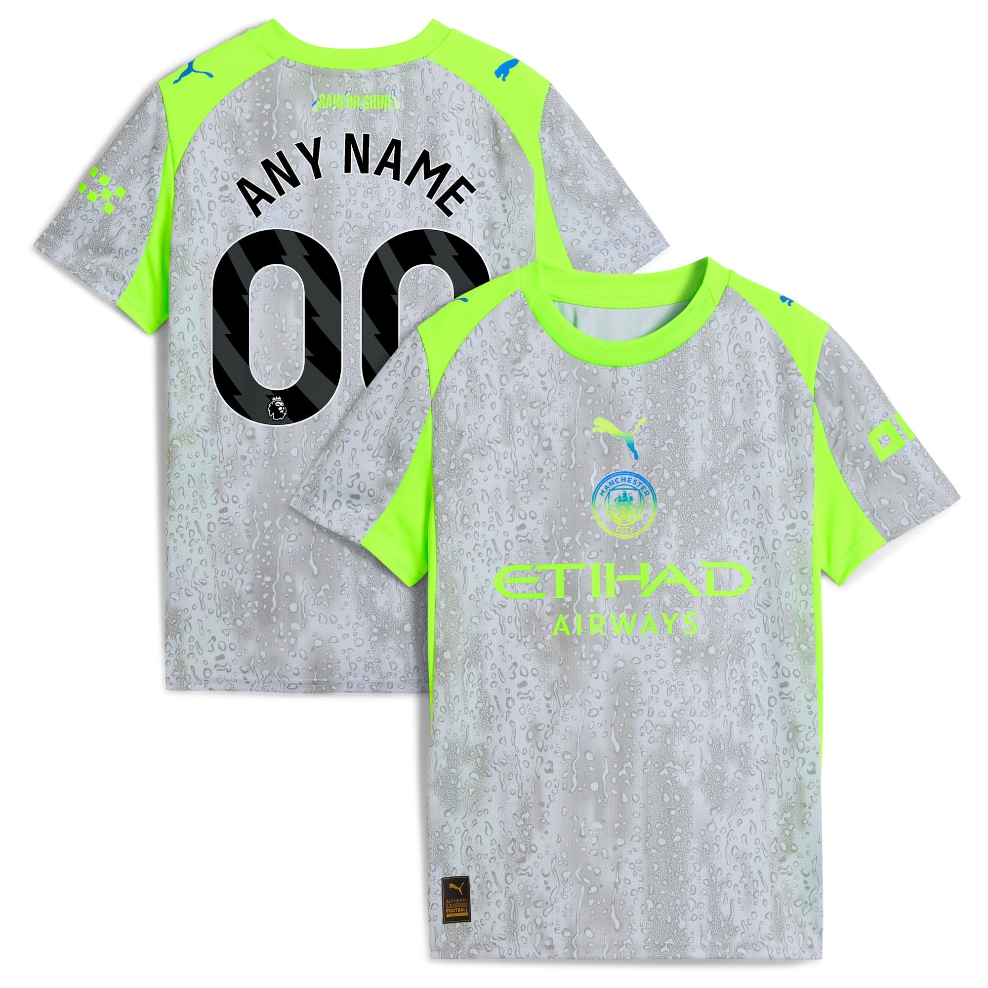 Manchester City Puma Youth 2025/26 Home Replica Custom Jersey - Sky Blue/Green/Black