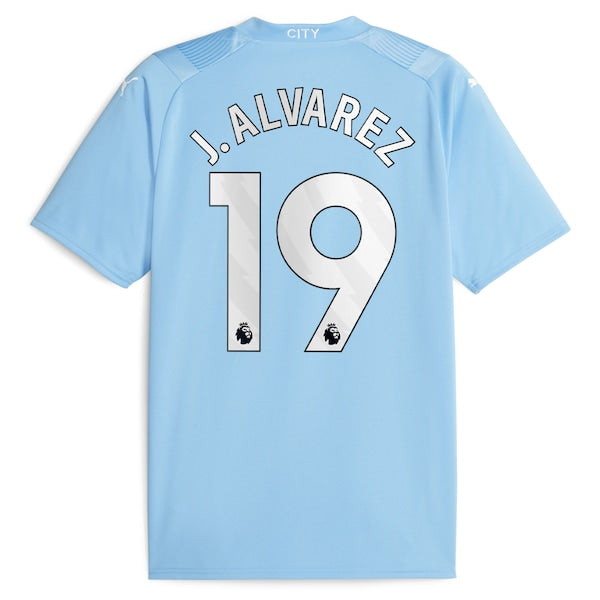 Julián Álvarez Manchester City Puma 2023/24 Home Replica Long Sleeve Player Jersey - Sky Blue
