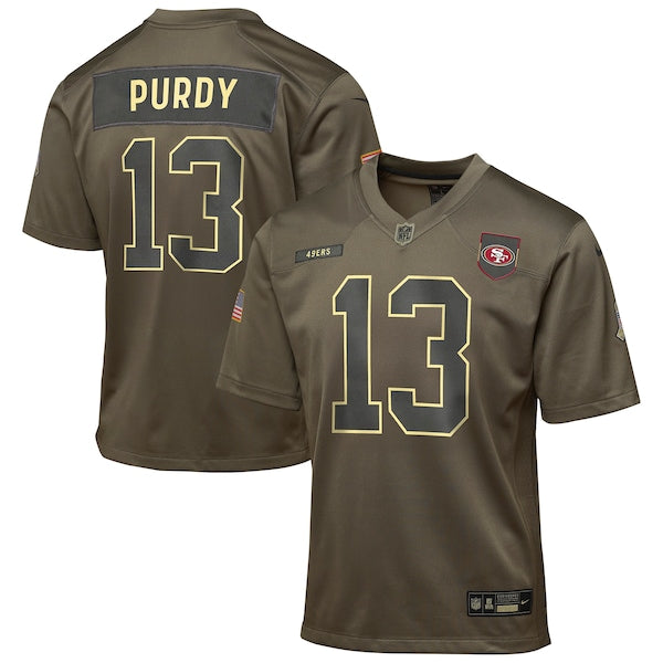 Brock Purdy San Francisco 49ers Nike Youth 2025 Salute to Service Game Jersey - Olive