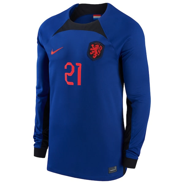 Frenkie de Jong Netherlands National Team Nike 2022/23 Away Breathe Stadium Replica Player Long Sleeve Jersey - Blue