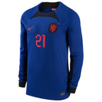 Frenkie de Jong Netherlands National Team Nike 2022/23 Away Breathe Stadium Replica Player Long Sleeve Jersey - Blue