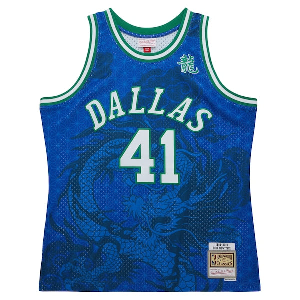 Dirk Nowitzki Dallas Mavericks 1998-2019 Hardwood Classics Asian Heritage 6.0 Swingman Throwback Player Jersey - Blue