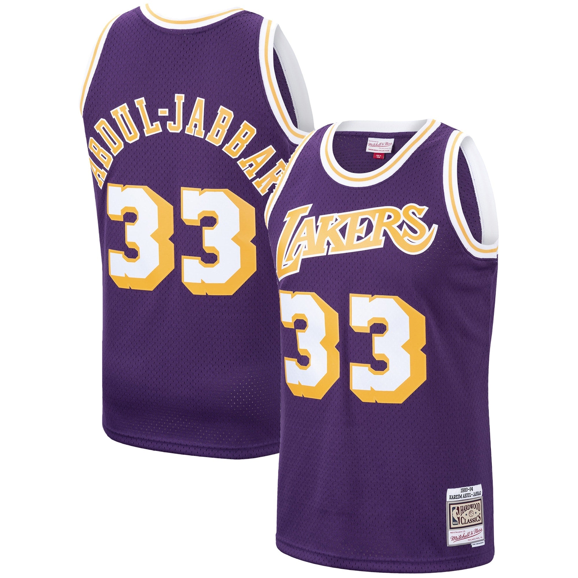 Kareem Abdul-Jabbar Los Angeles Lakers  Hardwood Classics Swingman Jersey - Gold/Purple