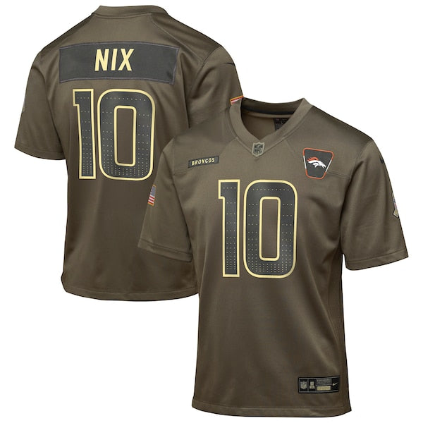 Bo Nix Denver Broncos Nike Youth 2025 Salute to Service Game Jersey - Olive